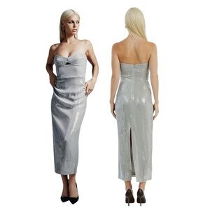 Bardot Shimmering Cutout Silver Strapless Dress Size XXL